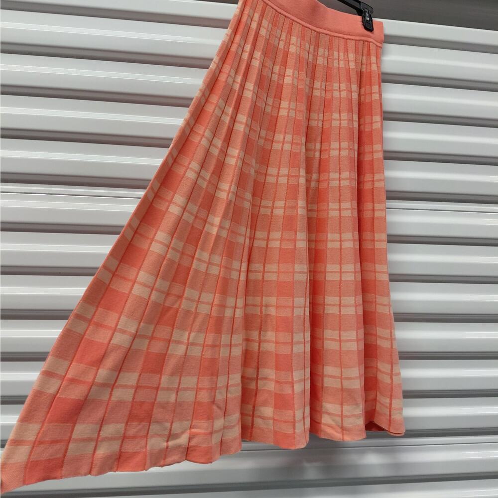 Kate Spade Women Skirt Size Small Peach Plaid Cottagecore Coquette Pleated Midi - Picture 4 of 7